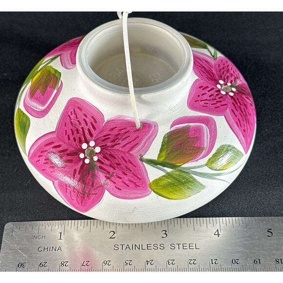 Hand Painted Ceramic Hanging Hummingbird Feeder Floral Niagara Erie PA 1972 - Picture 3 of 6